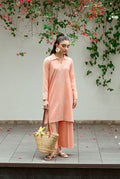 Dhanak | Casual Pret | PEACH 2PCS EMBROIDERED KURTA WITH TROUSER - House Of Hania