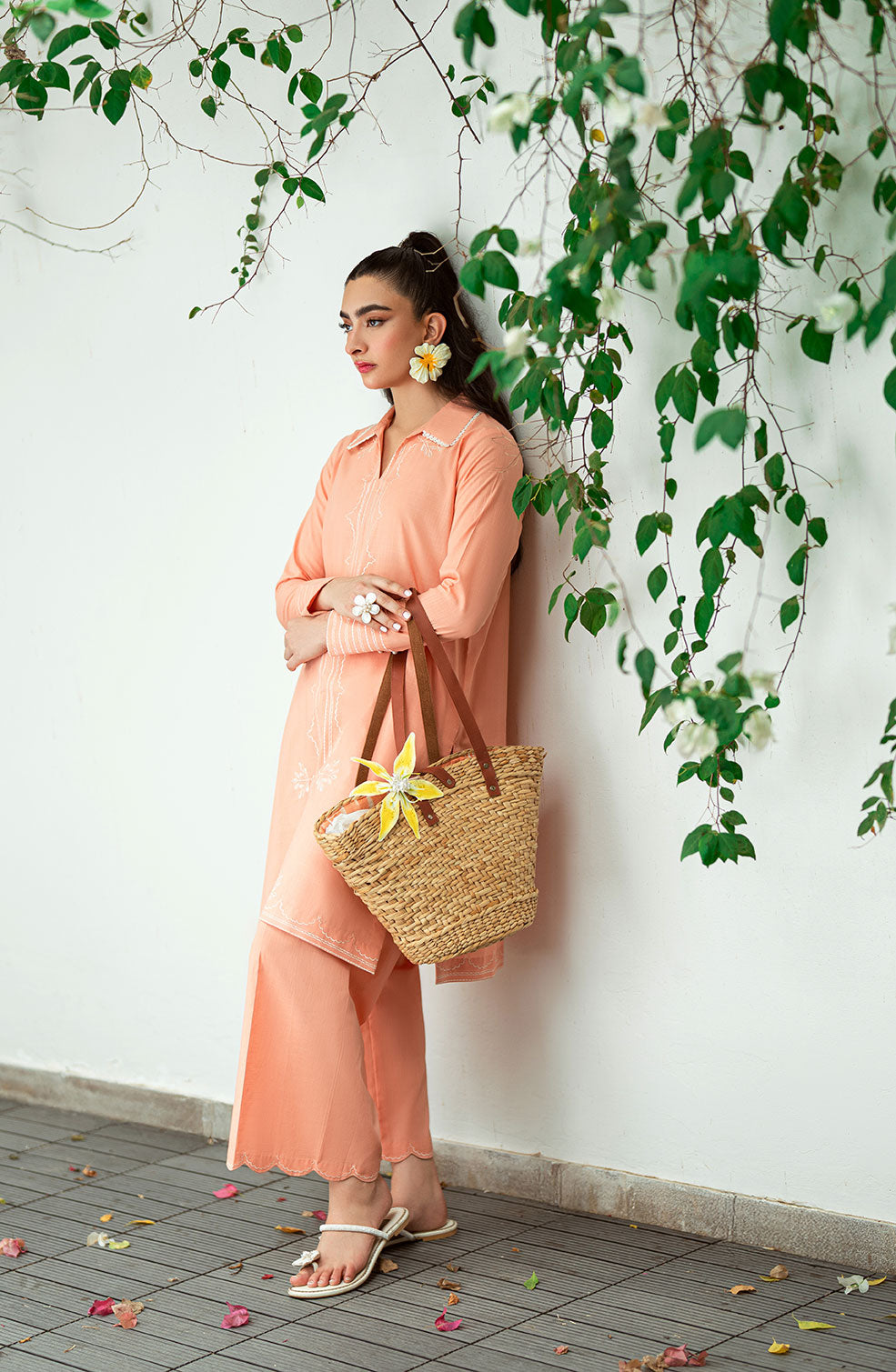 Dhanak | Casual Pret | PEACH 2PCS EMBROIDERED KURTA WITH TROUSER - House Of Hania
