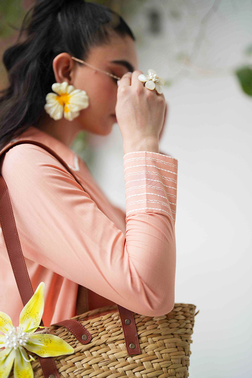 Dhanak | Casual Pret | PEACH 2PCS EMBROIDERED KURTA WITH TROUSER - House Of Hania