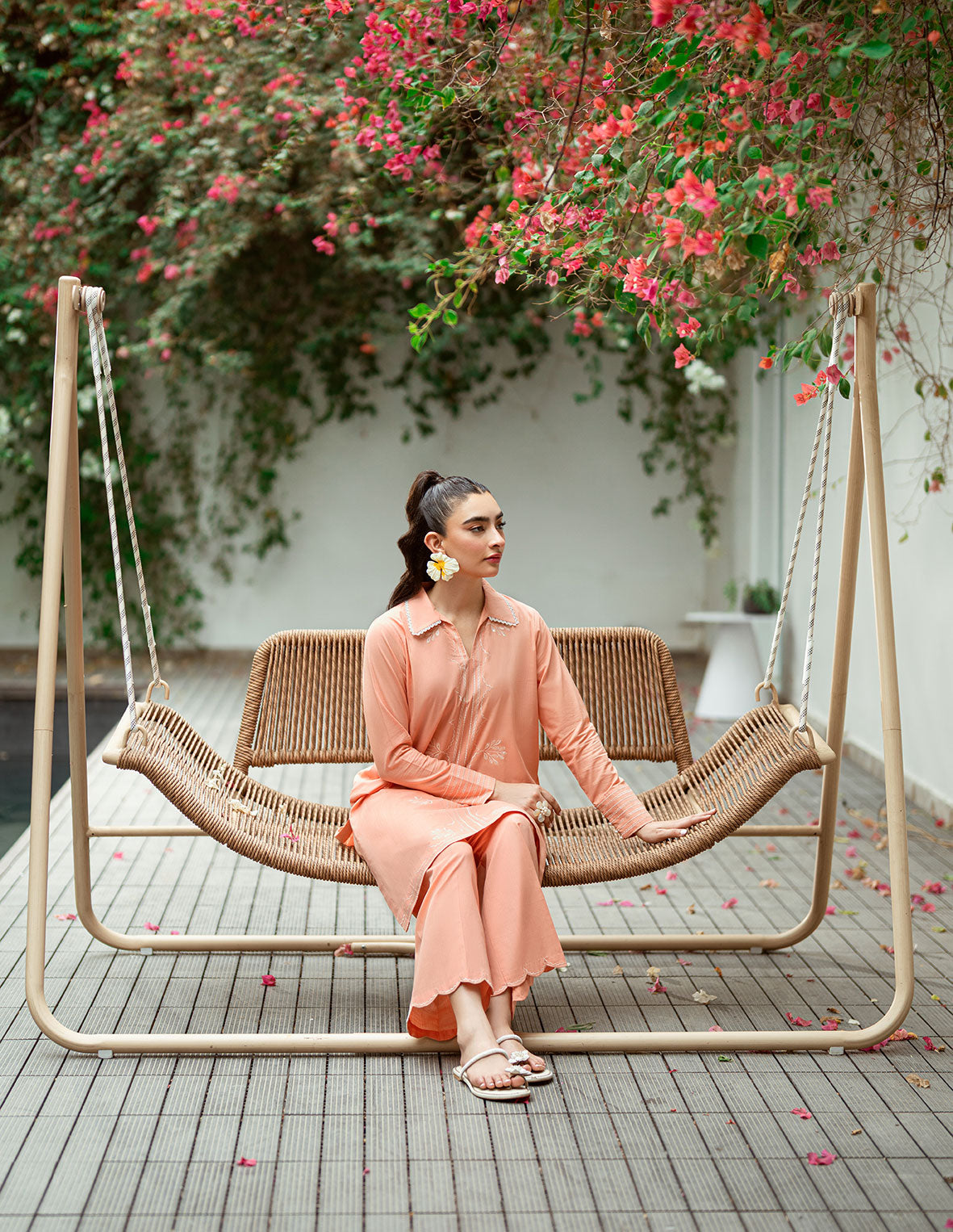 Dhanak | Casual Pret | PEACH 2PCS EMBROIDERED KURTA WITH TROUSER - House Of Hania