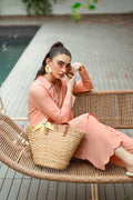 Dhanak | Casual Pret | PEACH 2PCS EMBROIDERED KURTA WITH TROUSER - House Of Hania
