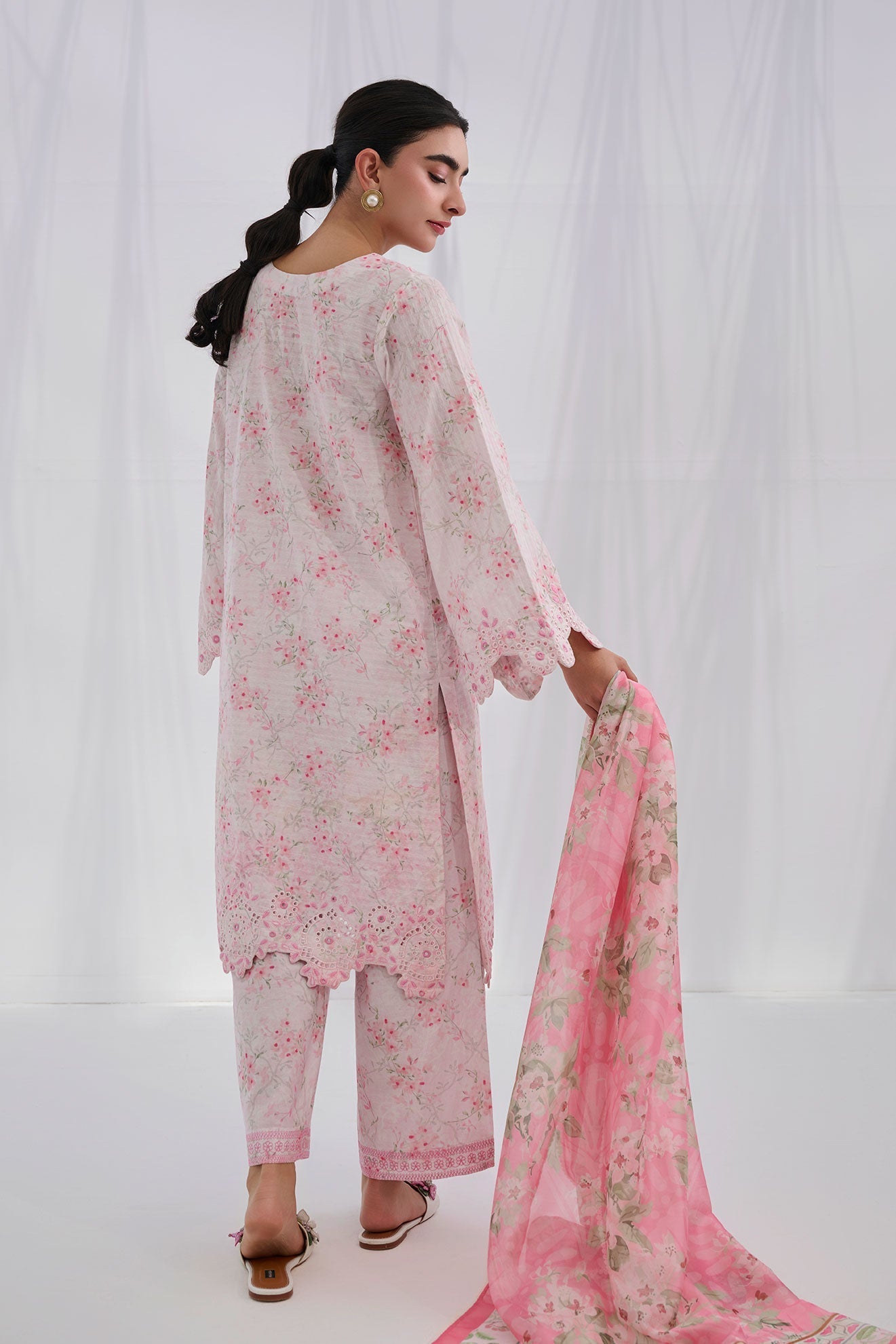 Dhanak | Casual Pret | PINK COTTON JACQUARD 2PCS EMBROIDERED KURTA WITH TROUSER - House Of Hania