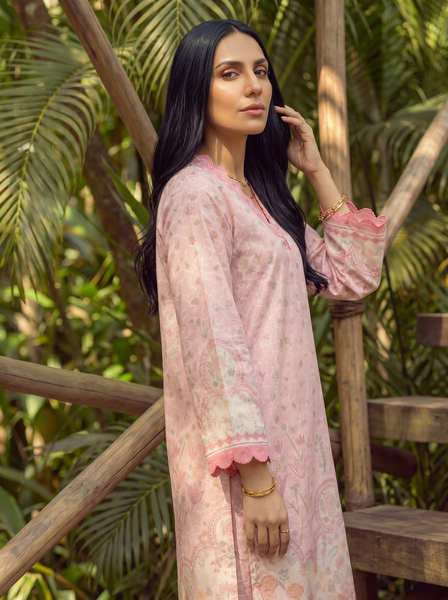 Dhanak | Casual Pret | PINK LAWN 2PCS EMBROIDERED KURTA WITH TROUSER - House Of Hania