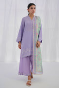 Dhanak | Casual Pret | PURPLE COTTON JACQUARD 2PCS EMBROIDERED KURTA WITH TROUSER - House Of Hania