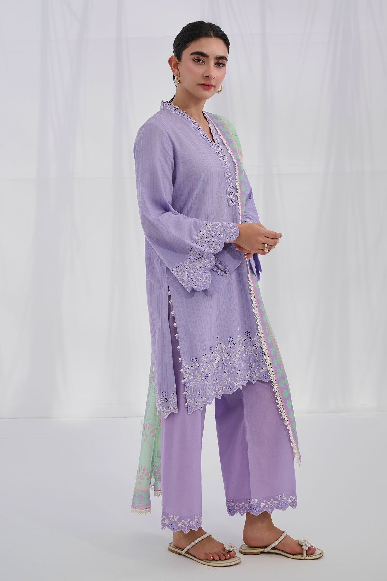 Dhanak | Casual Pret | PURPLE COTTON JACQUARD 2PCS EMBROIDERED KURTA WITH TROUSER - House Of Hania