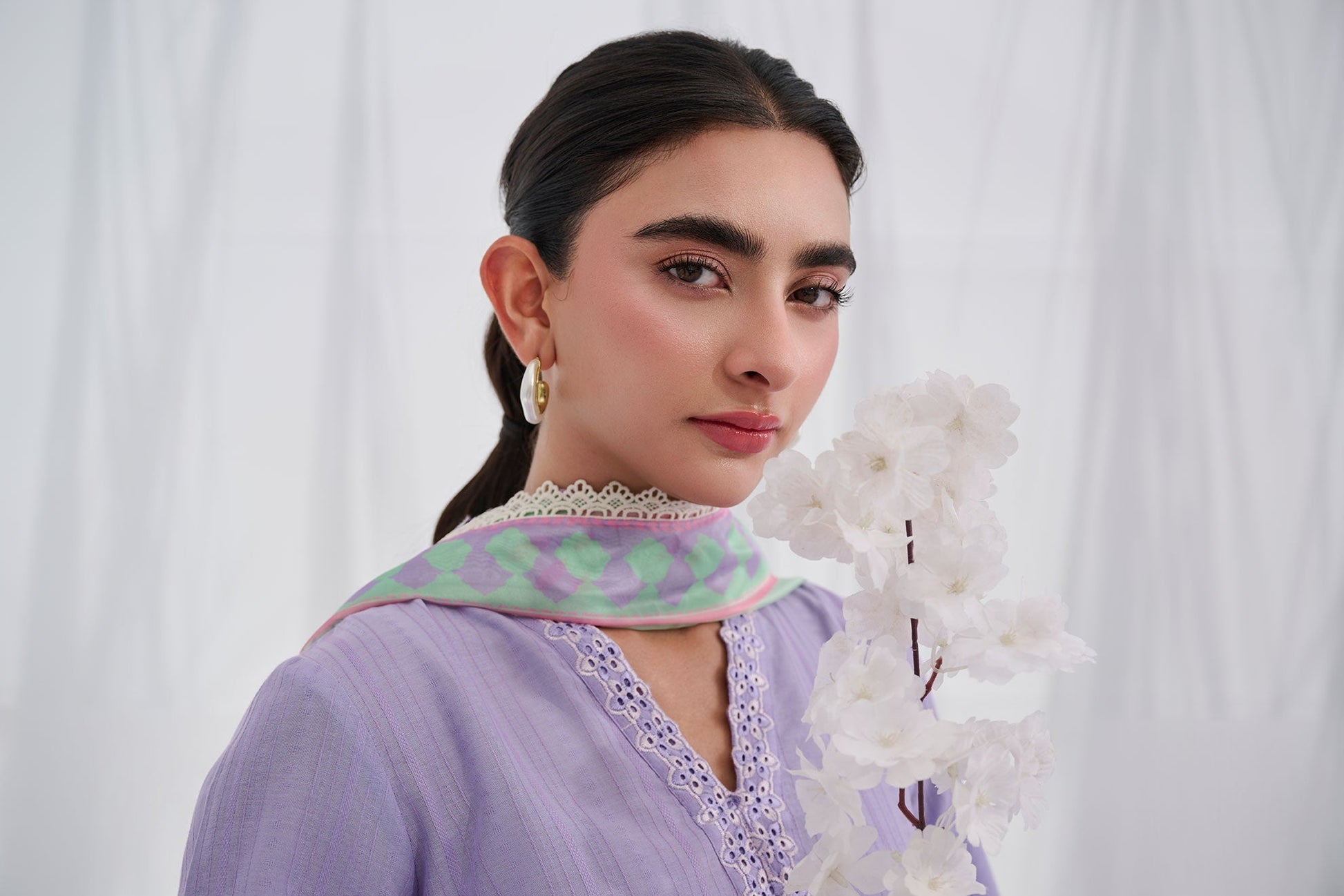 Dhanak | Casual Pret | PURPLE COTTON JACQUARD 2PCS EMBROIDERED KURTA WITH TROUSER - House Of Hania