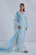 Dhanak | Casual Pret | SKY BLUE COTTON JACQUARD 2PCS EMBROIDERED KURTA WITH TROUSER - House Of Hania
