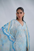 Dhanak | Casual Pret | SKY BLUE COTTON JACQUARD 2PCS EMBROIDERED KURTA WITH TROUSER - House Of Hania