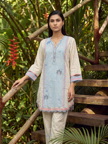 Dhanak | Casual Pret | SKY BLUE LAWN 2PCS EMBROIDERED KURTA WITH TROUSER - House Of Hania