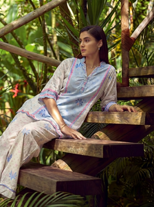 Dhanak | Casual Pret | SKY BLUE LAWN 2PCS EMBROIDERED KURTA WITH TROUSER - House Of Hania