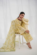 Dhanak | Casual Pret | YELLOW COTTON JACQUARD 2PCS EMBROIDERED KURTA WITH TROUSER - House Of Hania