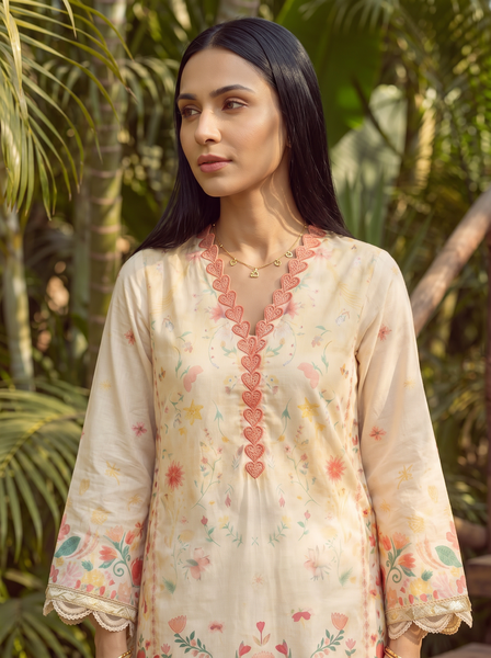Dhanak | Casual Pret | YELLOW LAWN 2PCS EMBROIDERED KURTA WITH TROUSER - House Of Hania