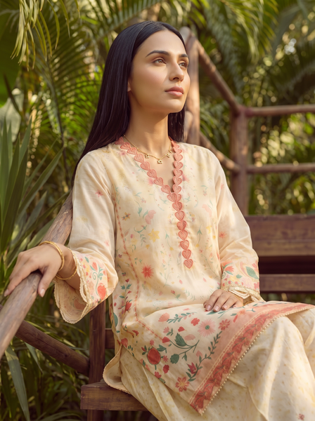 Dhanak | Casual Pret | YELLOW LAWN 2PCS EMBROIDERED KURTA WITH TROUSER - House Of Hania