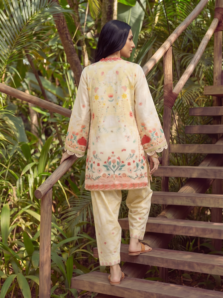 Dhanak | Casual Pret | YELLOW LAWN 2PCS EMBROIDERED KURTA WITH TROUSER - House Of Hania