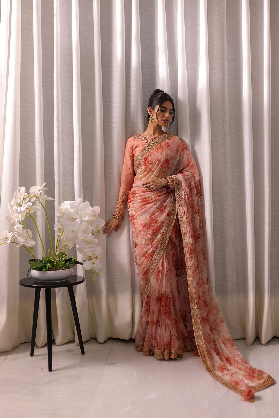Dhanak | DHANAK COUTURE | Koel:  SS24HF-3015 PEACH SAREE - House Of Hania