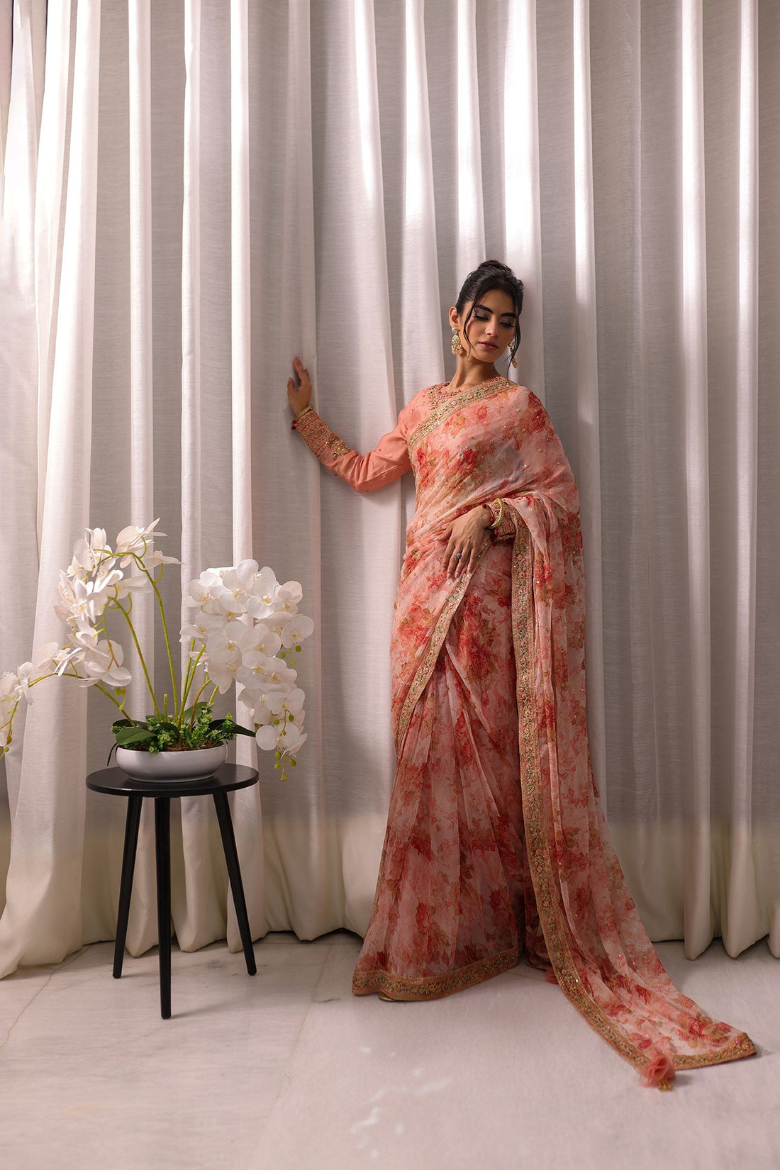 Dhanak | DHANAK COUTURE | Koel:  SS24HF-3015 PEACH SAREE - House Of Hania