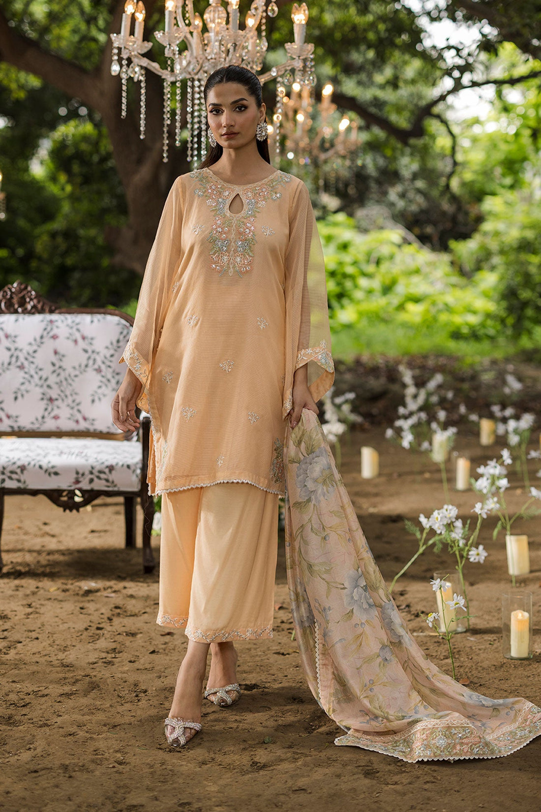 Dhanak | Jardin- Festive Stitched | SS25DU-3207 PEACH 3Pcs - House Of Hania