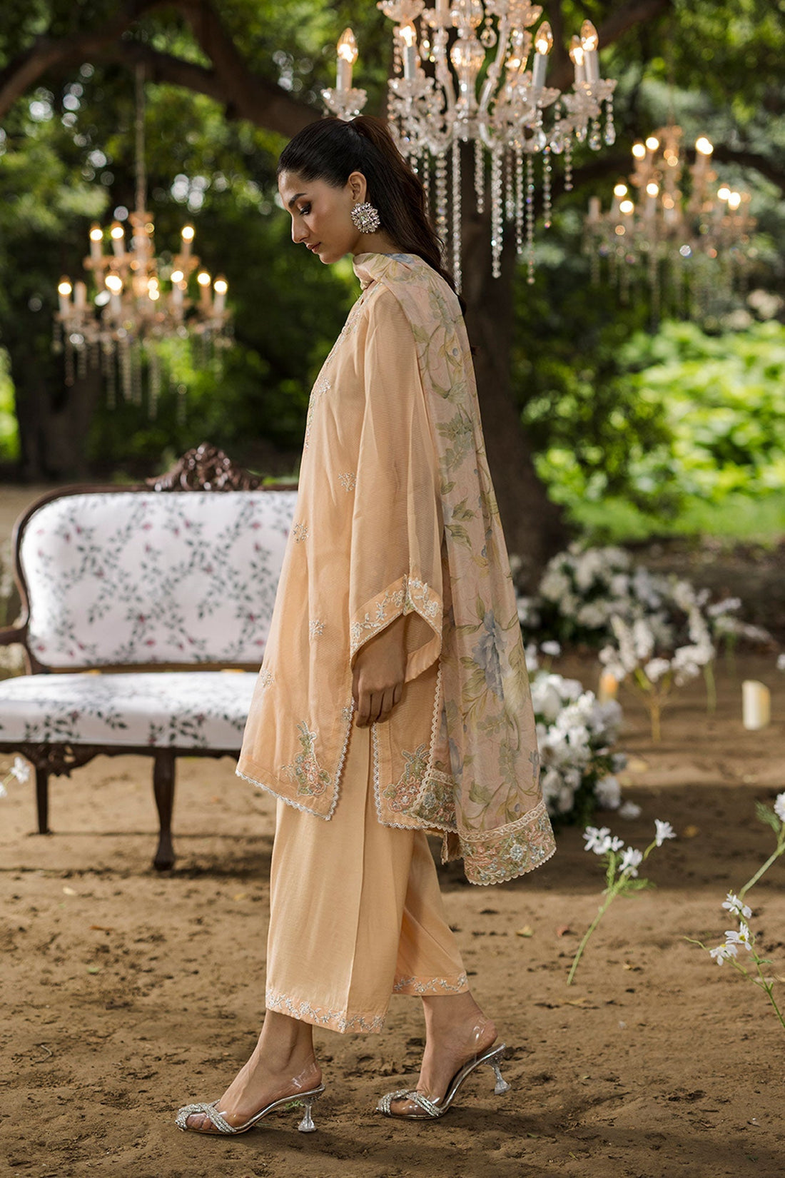 Dhanak | Jardin- Festive Stitched | SS25DU-3207 PEACH 3Pcs - House Of Hania