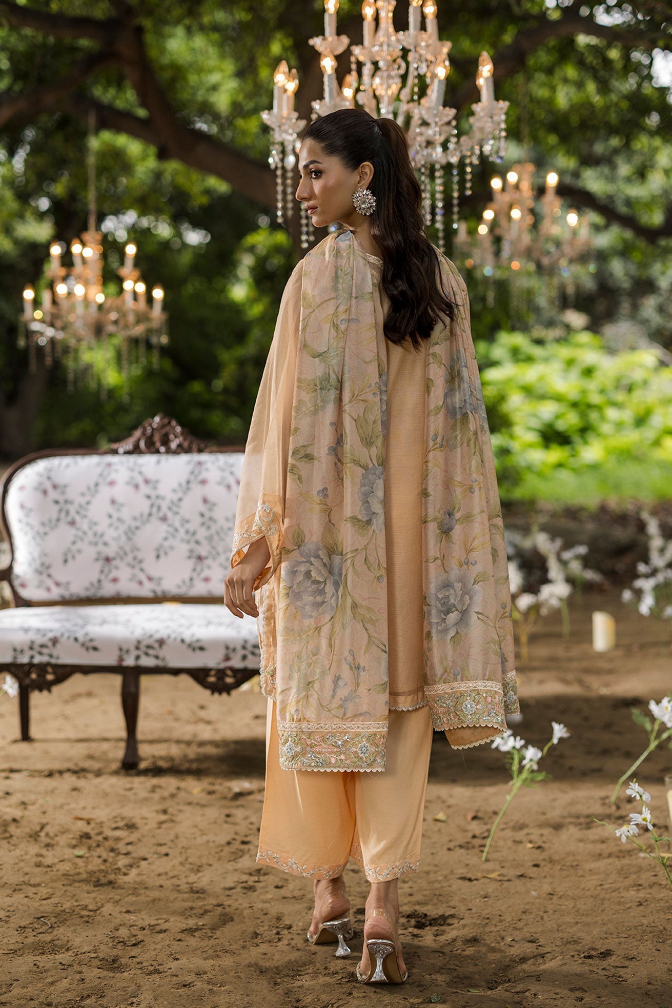 Dhanak | Jardin- Festive Stitched | SS25DU-3207 PEACH 3Pcs - House Of Hania