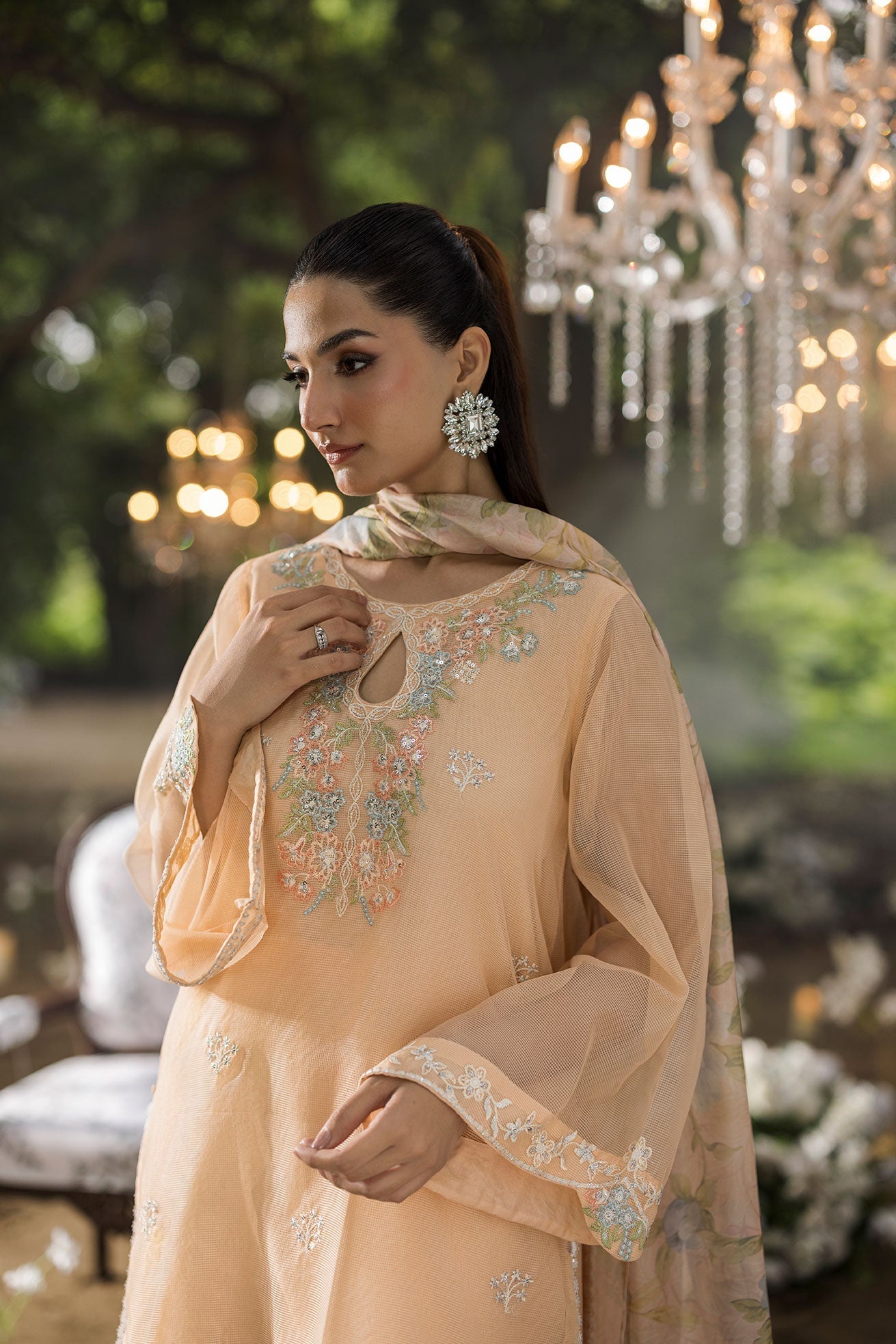 Dhanak | Jardin- Festive Stitched | SS25DU-3207 PEACH 3Pcs - House Of Hania