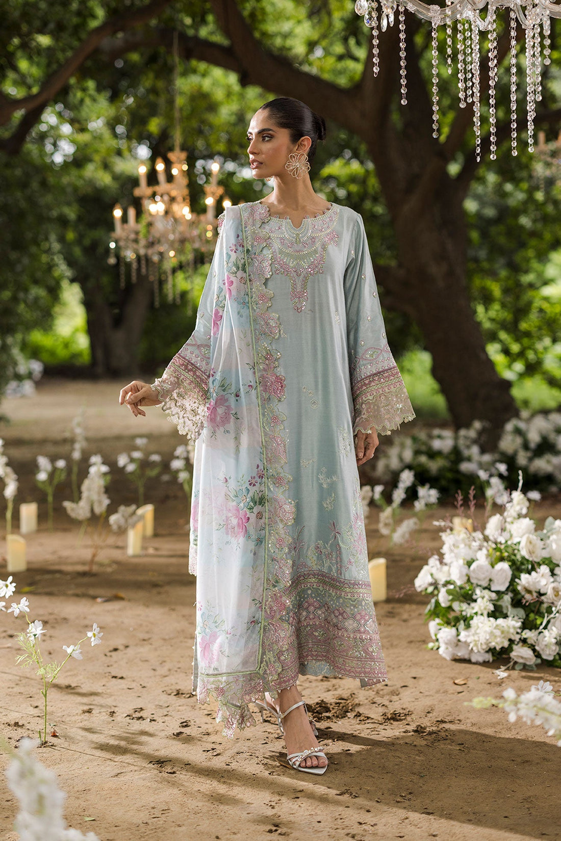 Dhanak | Jardin- Festive Stitched | SS25DU-3208 SKY BLUE 3Pcs - House Of Hania
