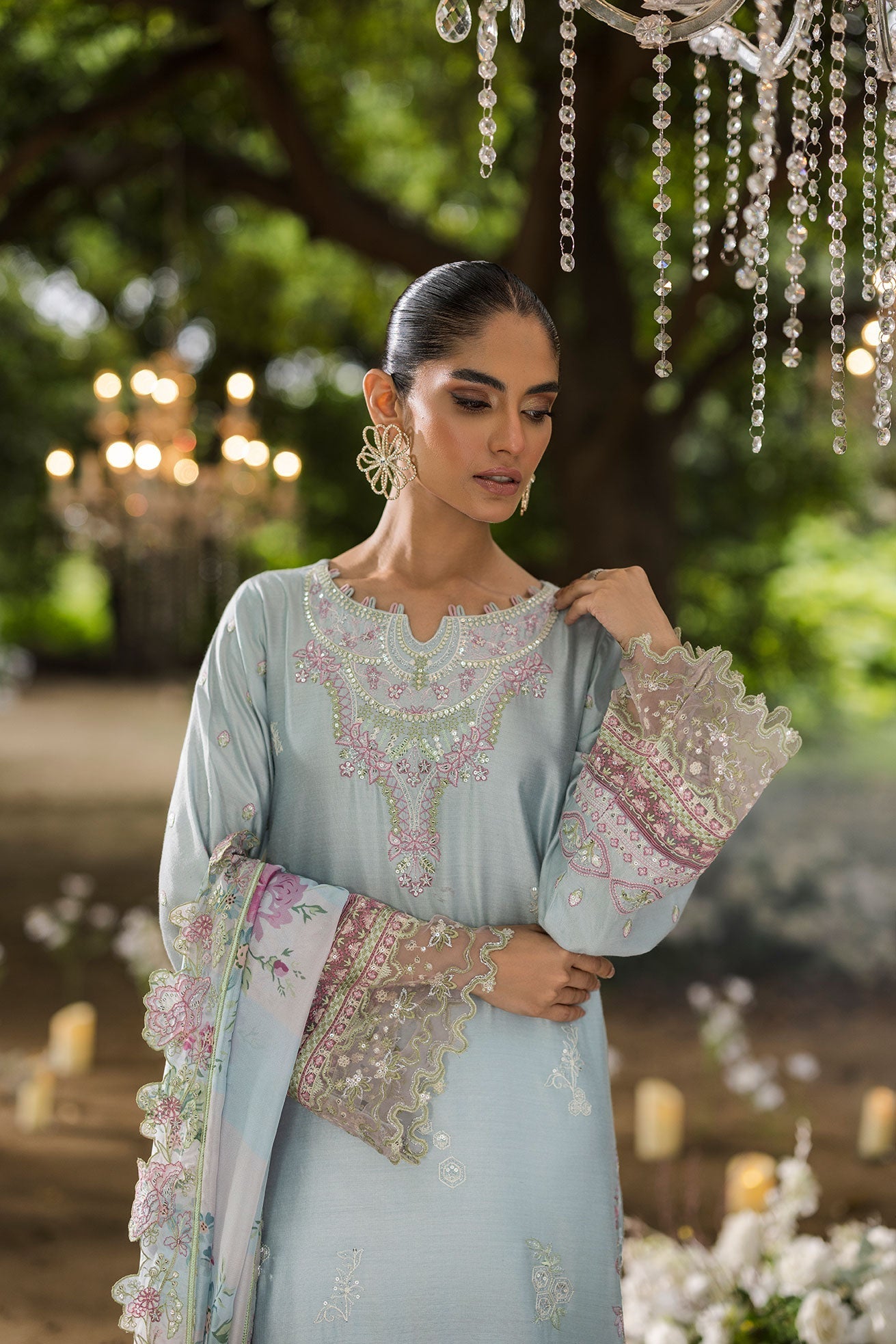 Dhanak | Jardin- Festive Stitched | SS25DU-3208 SKY BLUE 3Pcs - House Of Hania