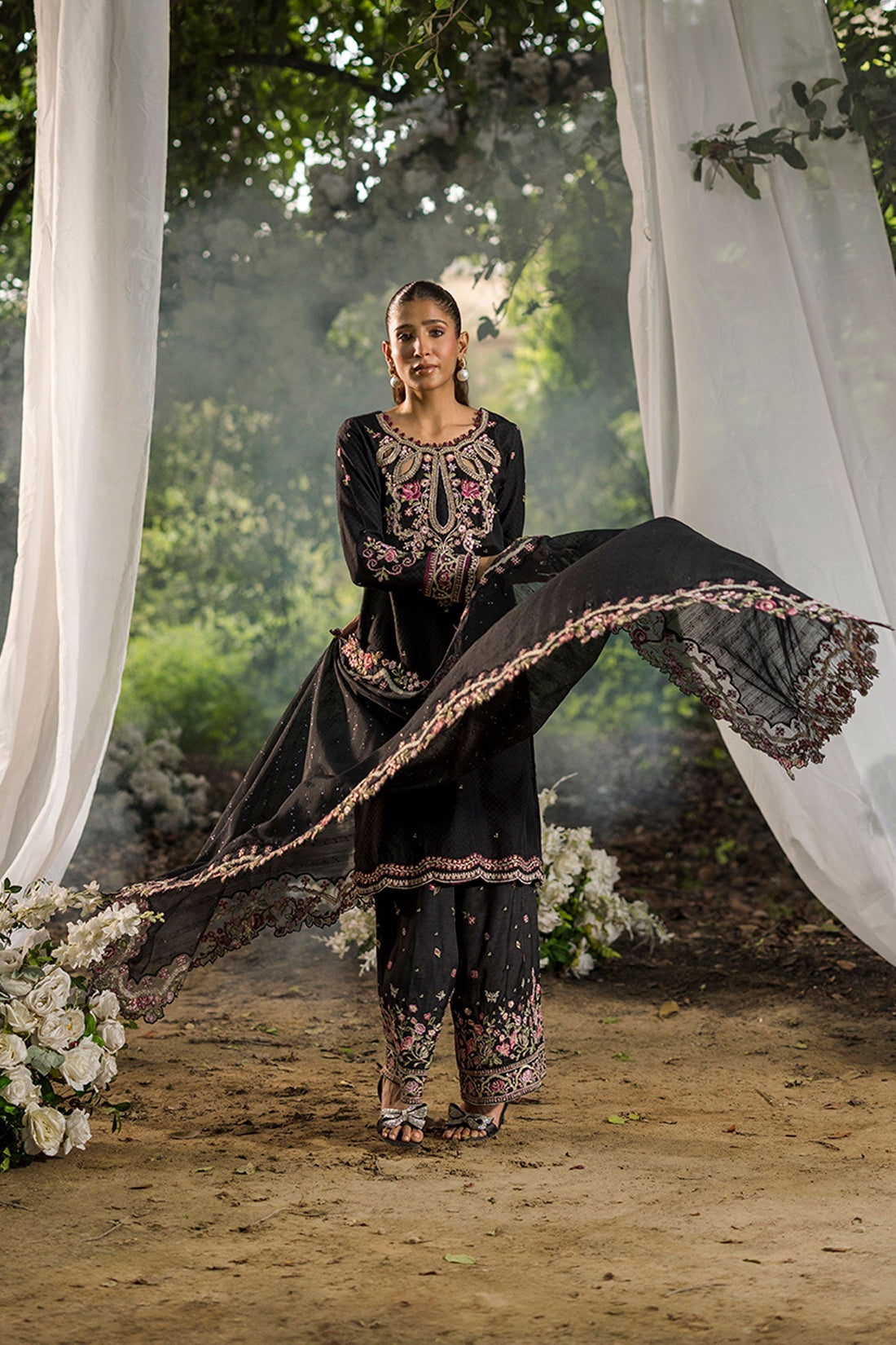 Dhanak | Jardin- Festive Stitched | SS25DU-3209 BLACK 3Pcs - House Of Hania