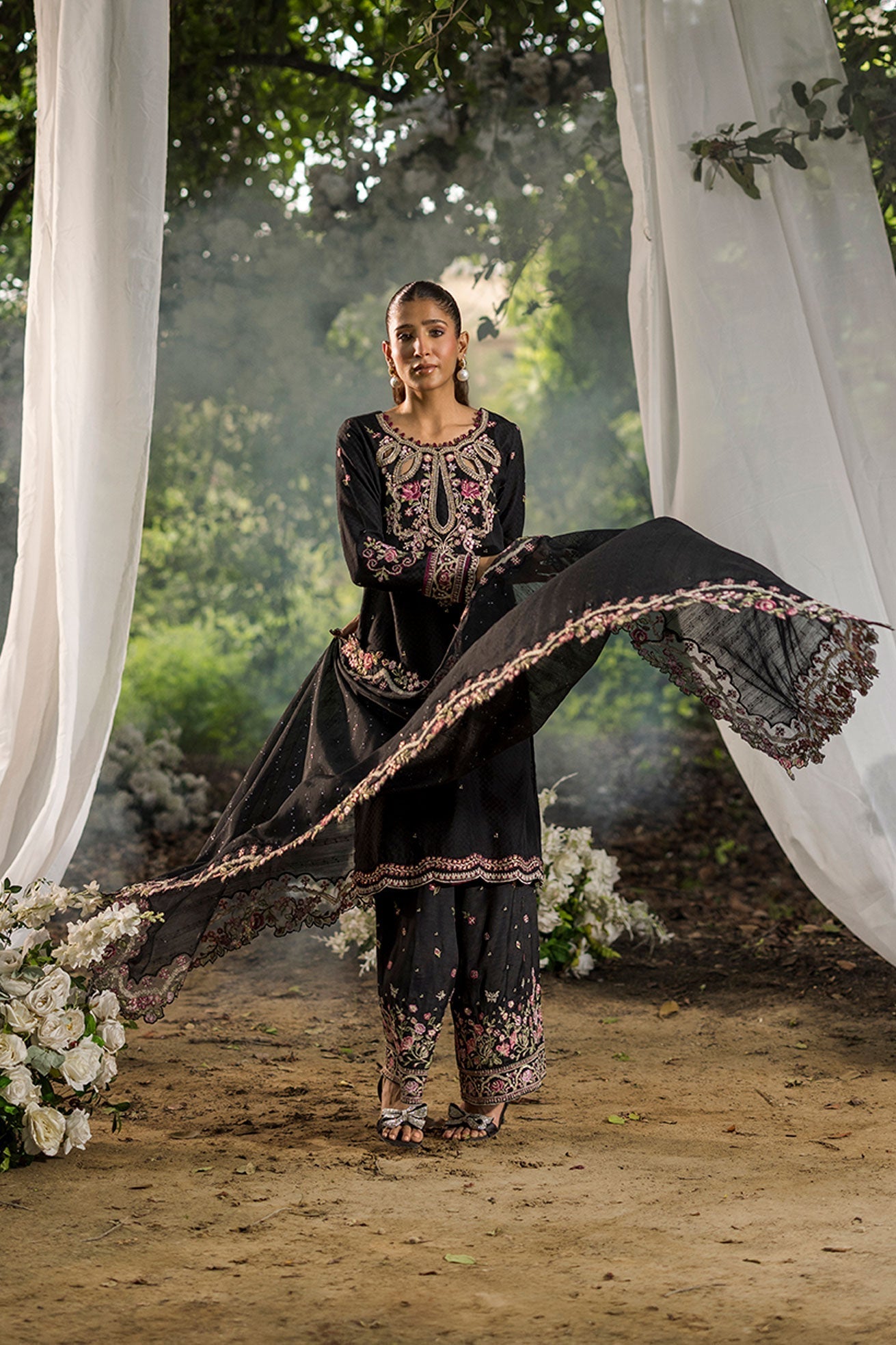 Dhanak | Jardin- Festive Stitched | SS25DU-3209 BLACK 3Pcs - House Of Hania