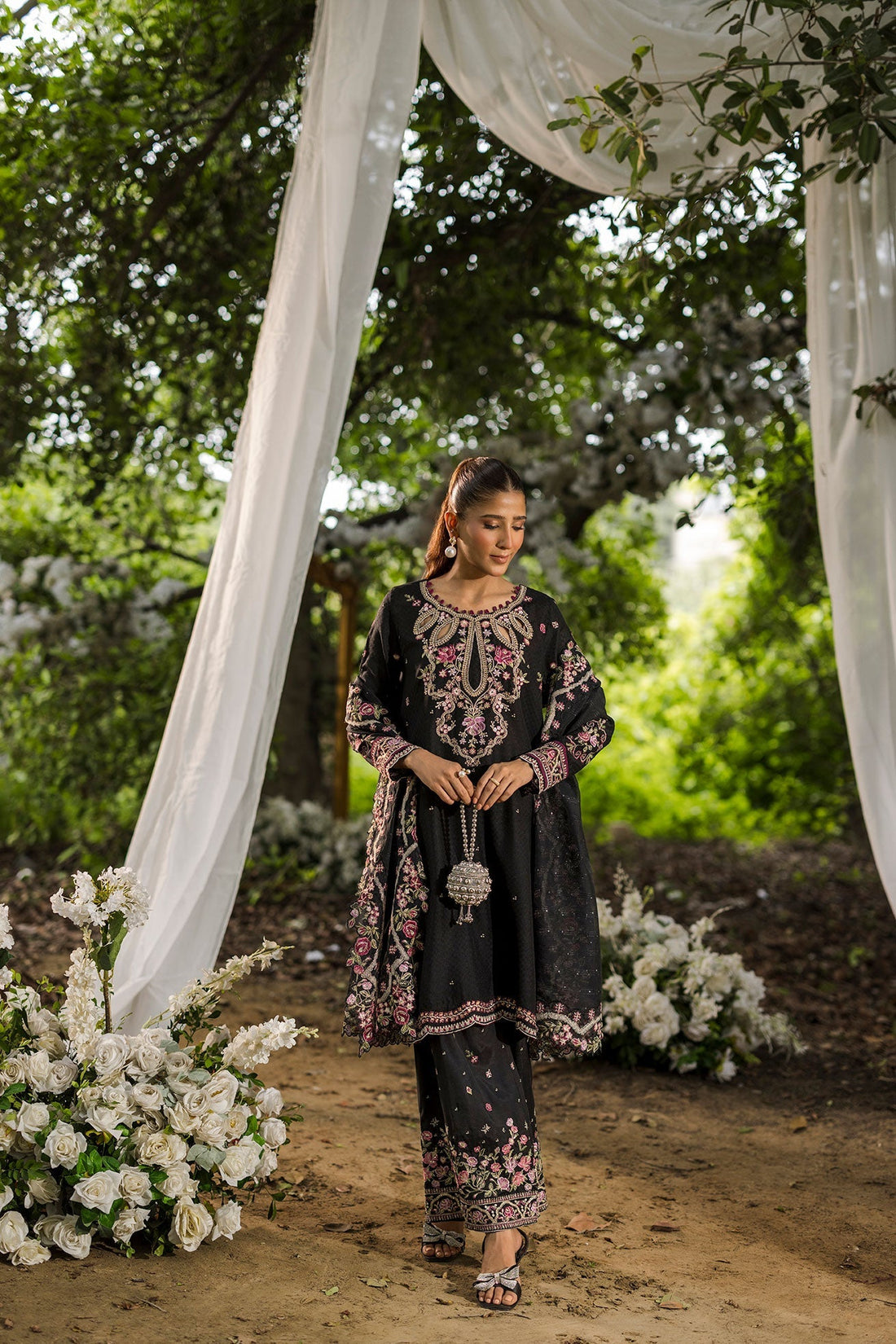 Dhanak | Jardin- Festive Stitched | SS25DU-3209 BLACK 3Pcs - House Of Hania