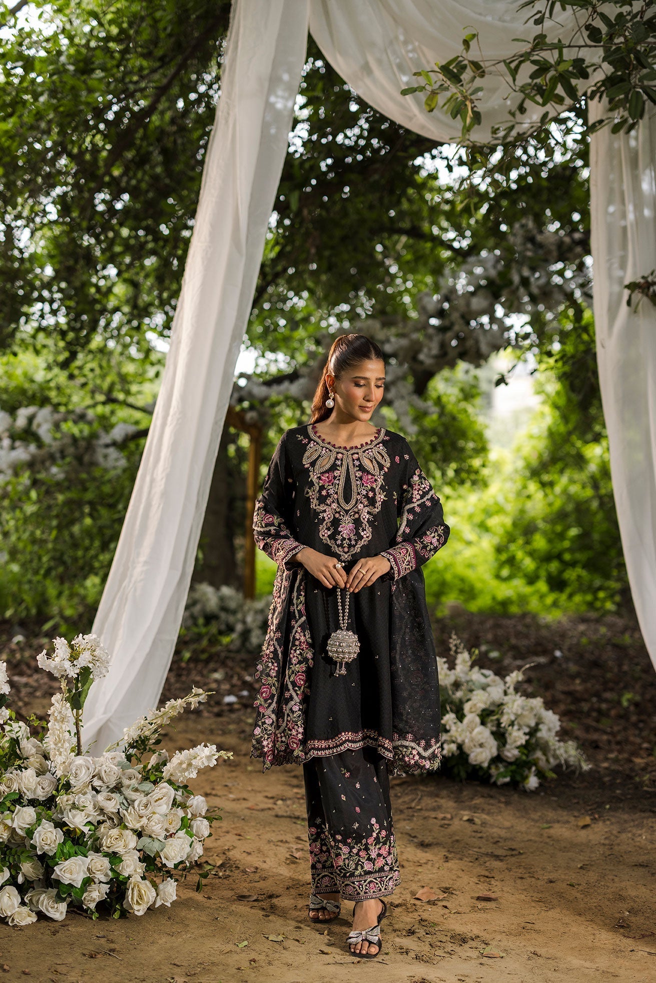Dhanak | Jardin- Festive Stitched | SS25DU-3209 BLACK 3Pcs - House Of Hania