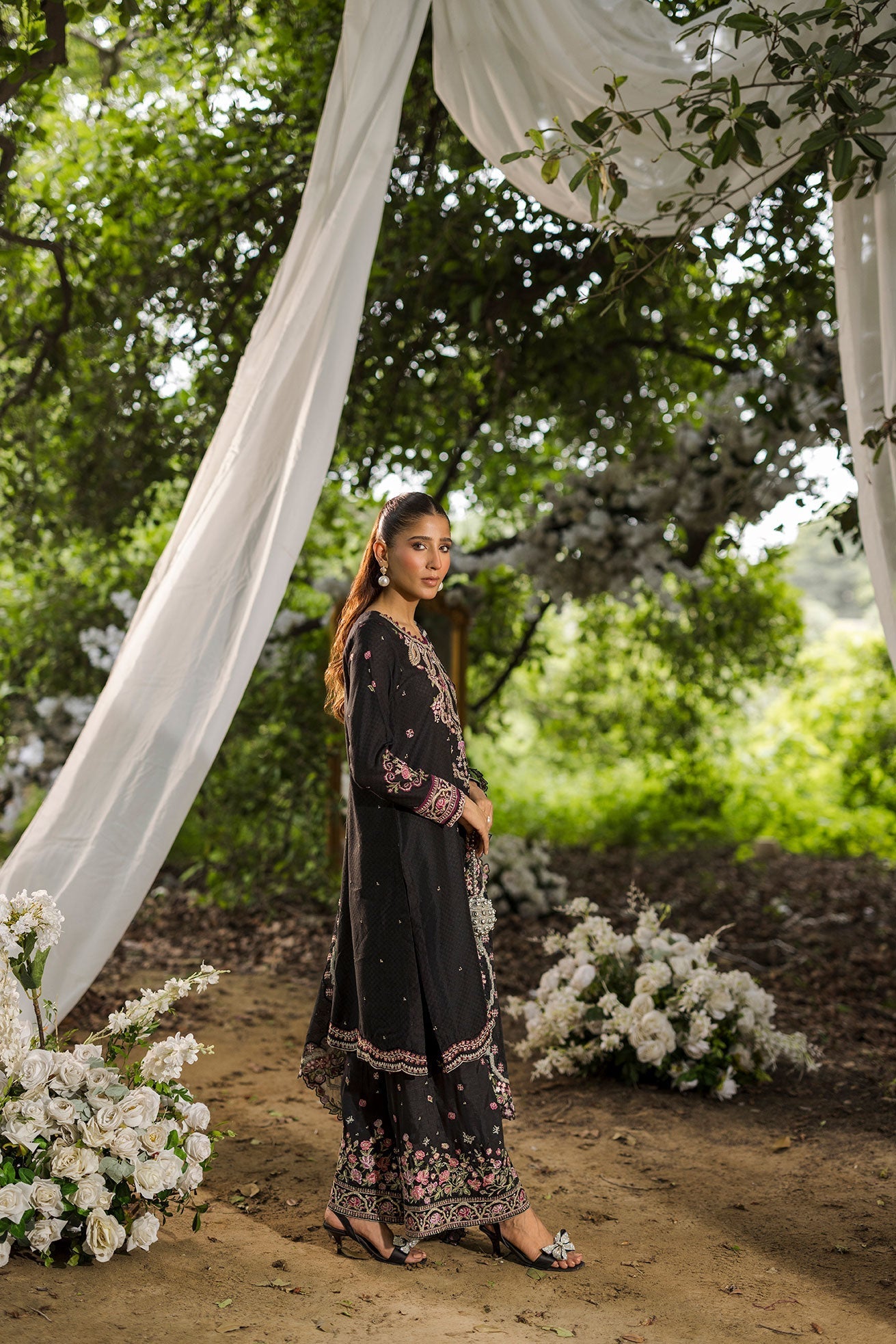 Dhanak | Jardin- Festive Stitched | SS25DU-3209 BLACK 3Pcs - House Of Hania