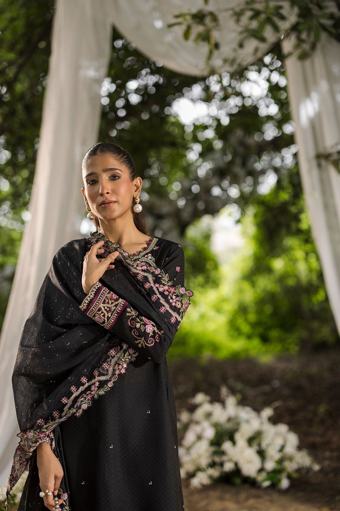 Dhanak | Jardin- Festive Stitched | SS25DU-3209 BLACK 3Pcs - House Of Hania