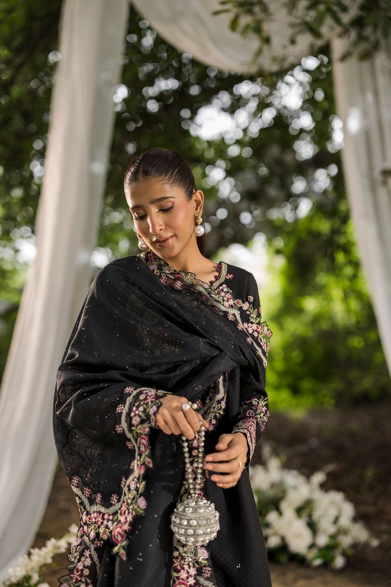 Dhanak | Jardin- Festive Stitched | SS25DU-3209 BLACK 3Pcs - House Of Hania