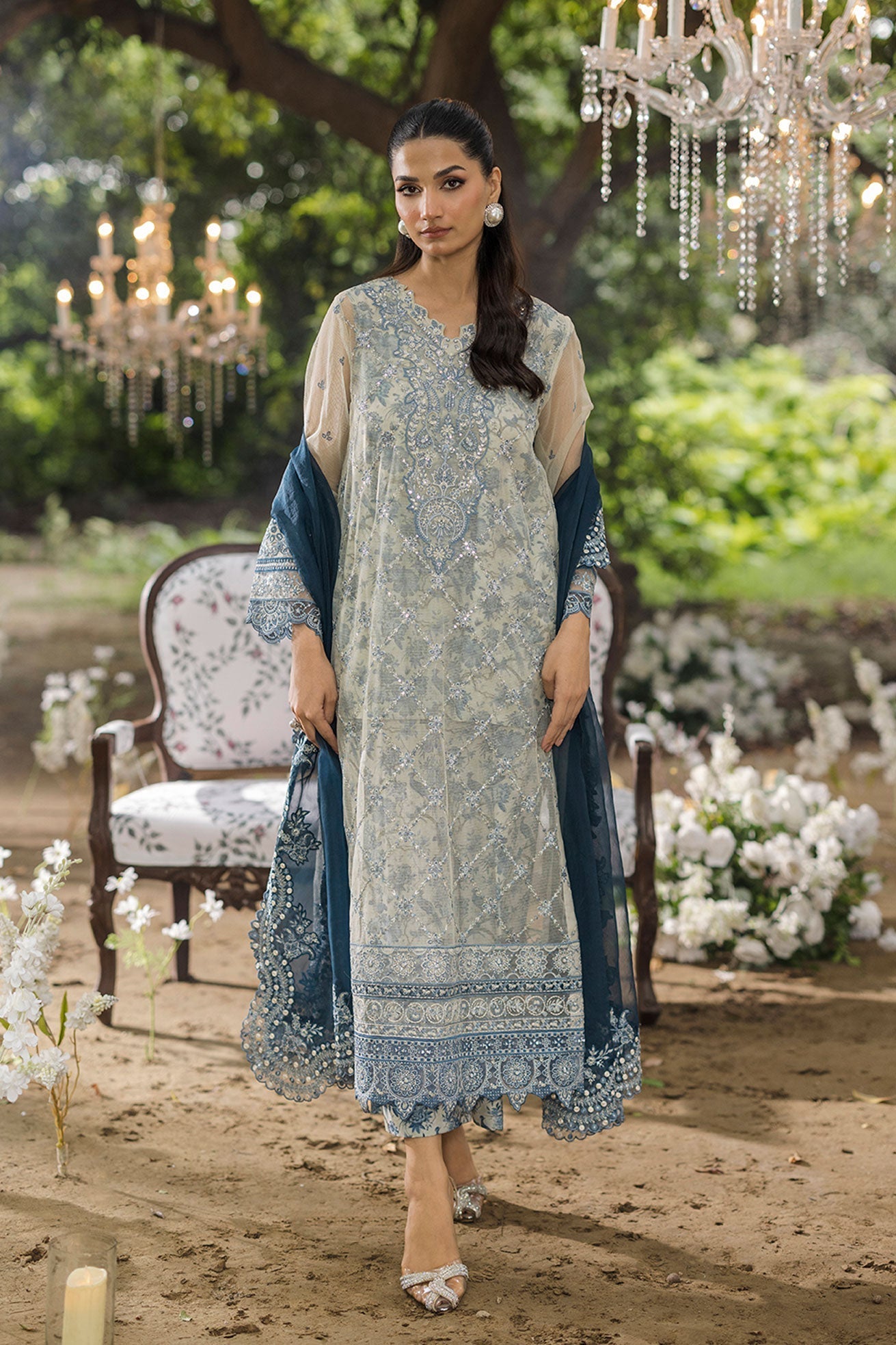 Dhanak | Jardin- Festive Stitched | SS25DU-3213 GREY 3Pcs - House Of Hania