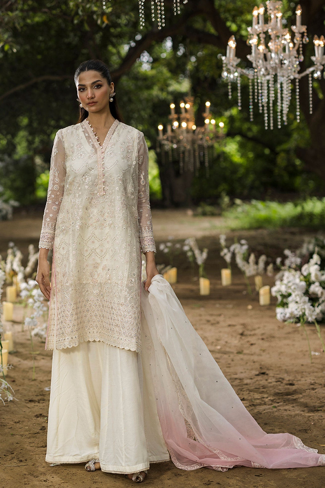 Dhanak | Jardin- Festive Stitched | SS25DU-3215 OFF-WHITE 3Pcs - House Of Hania
