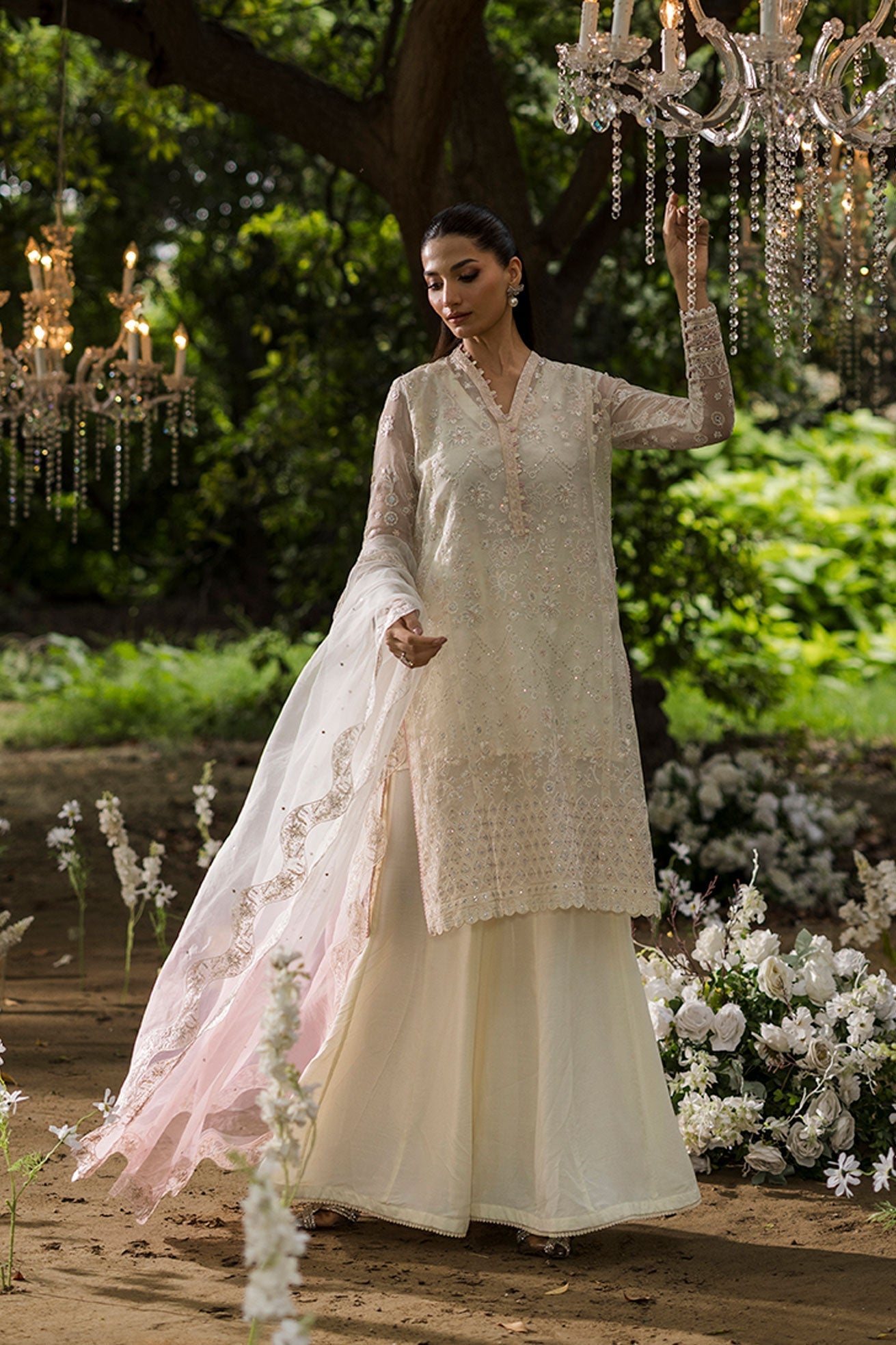 Dhanak | Jardin- Festive Stitched | SS25DU-3215 OFF-WHITE 3Pcs - House Of Hania