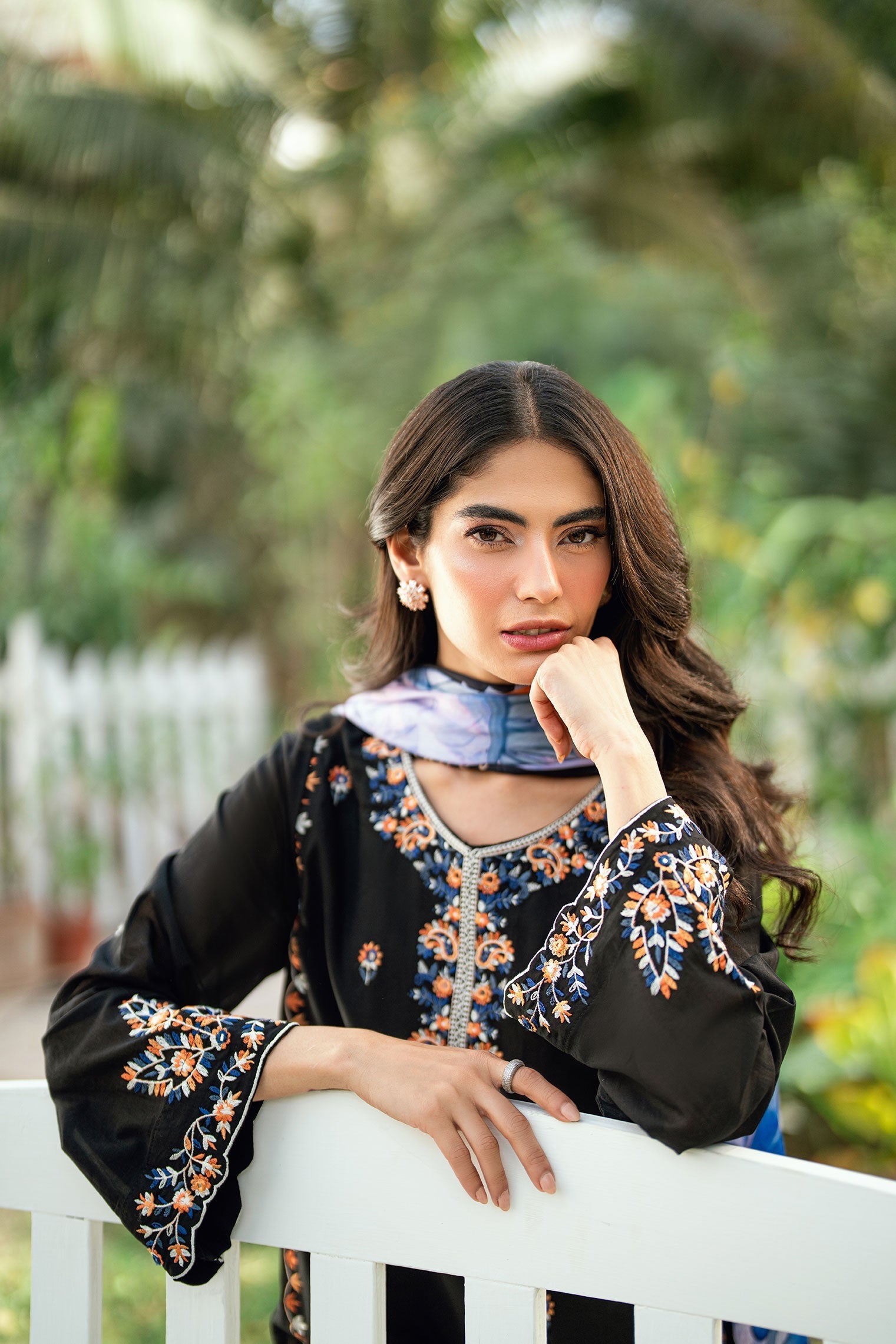 Dhanak | SWISS VOILE | BLACK SWISS VOILE 2PCS EMBROIDERED KURTA WITH TROUSER - House Of Hania