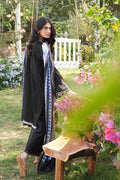 Dhanak | SWISS VOILE | BLACK SWISS VOILE 2PCS EMBROIDERED KURTA WITH TROUSER - House Of Hania