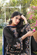 Dhanak | SWISS VOILE | BLACK SWISS VOILE 2PCS EMBROIDERED KURTA WITH TROUSER - House Of Hania