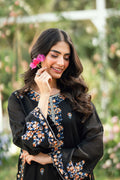 Dhanak | SWISS VOILE | BLACK SWISS VOILE 2PCS EMBROIDERED KURTA WITH TROUSER - House Of Hania