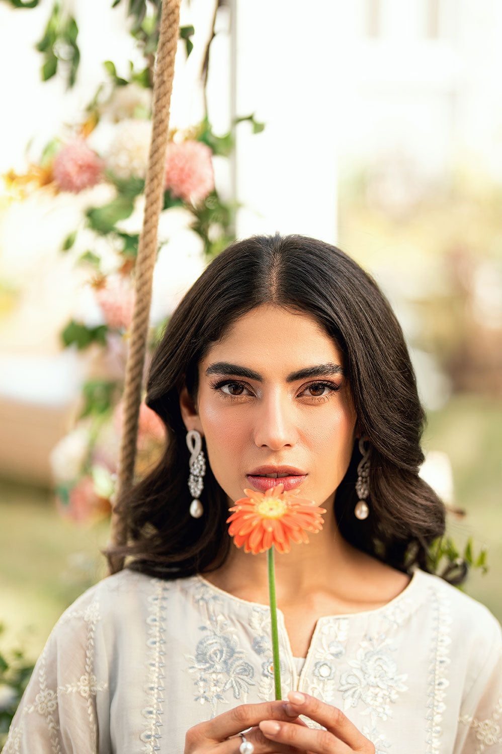 Dhanak | SWISS VOILE | GREY SWISS VOILE 2PCS EMBROIDERED KURTA WITH TROUSER - House Of Hania