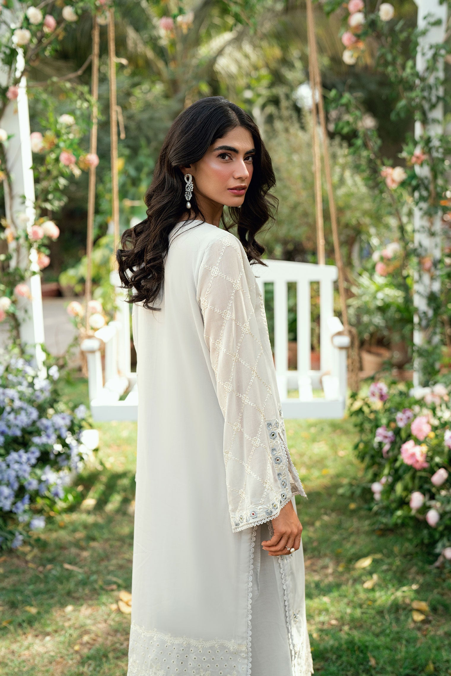 Dhanak | SWISS VOILE | GREY SWISS VOILE 2PCS EMBROIDERED KURTA WITH TROUSER - House Of Hania