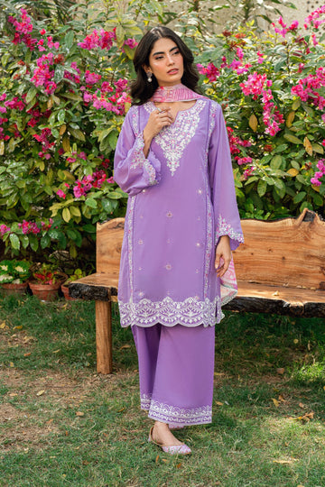 Dhanak | SWISS VOILE | LILAC SWISS VOILE 2PCS EMBROIDERED KURTA WITH TROUSER - House Of Hania