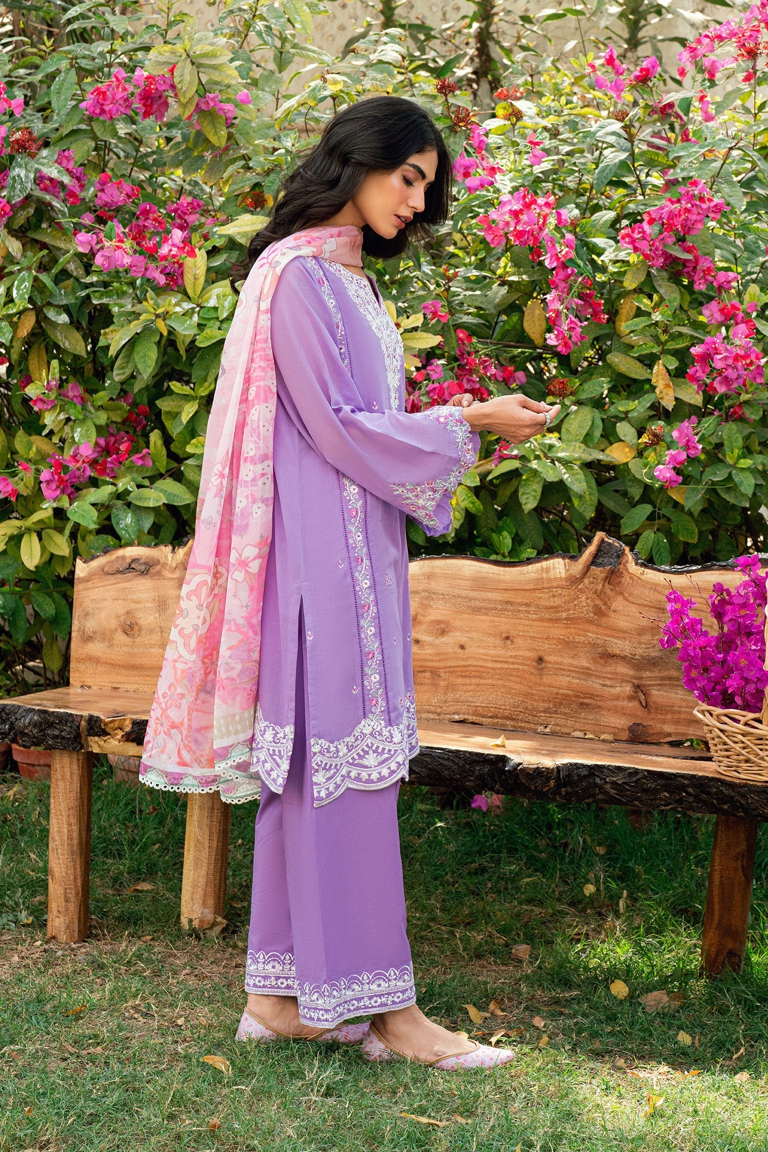 Dhanak | SWISS VOILE | LILAC SWISS VOILE 2PCS EMBROIDERED KURTA WITH TROUSER - House Of Hania