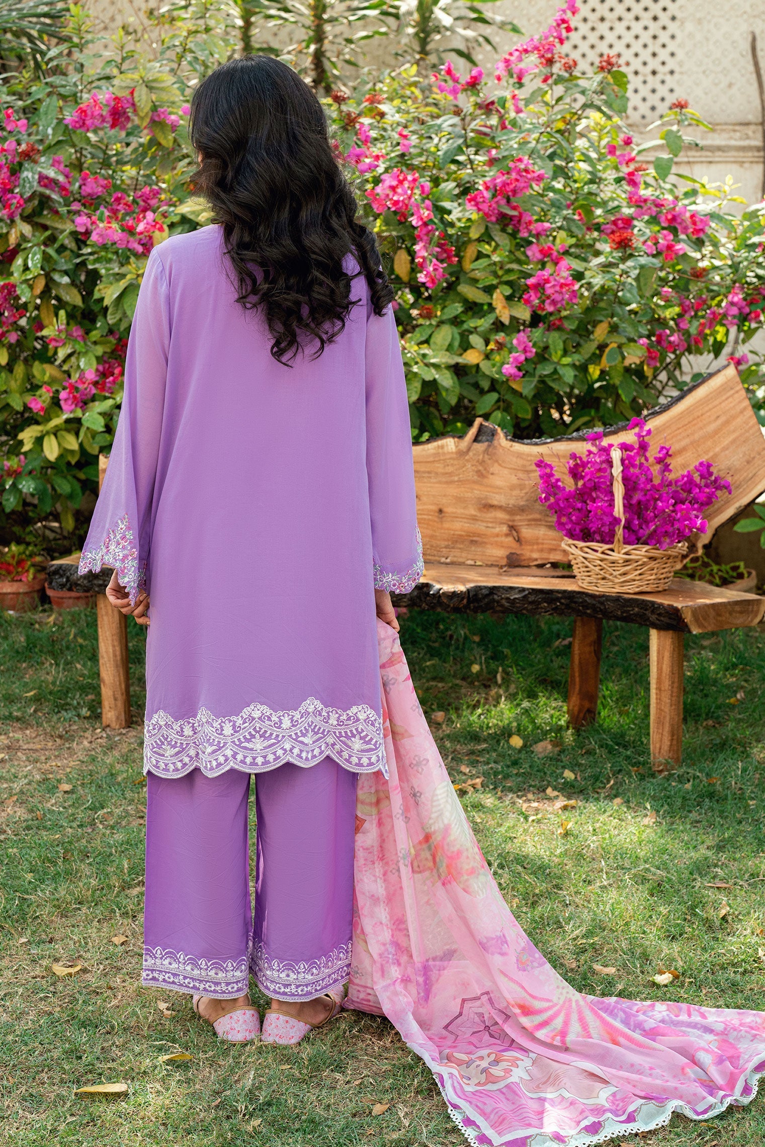 Dhanak | SWISS VOILE | LILAC SWISS VOILE 2PCS EMBROIDERED KURTA WITH TROUSER - House Of Hania