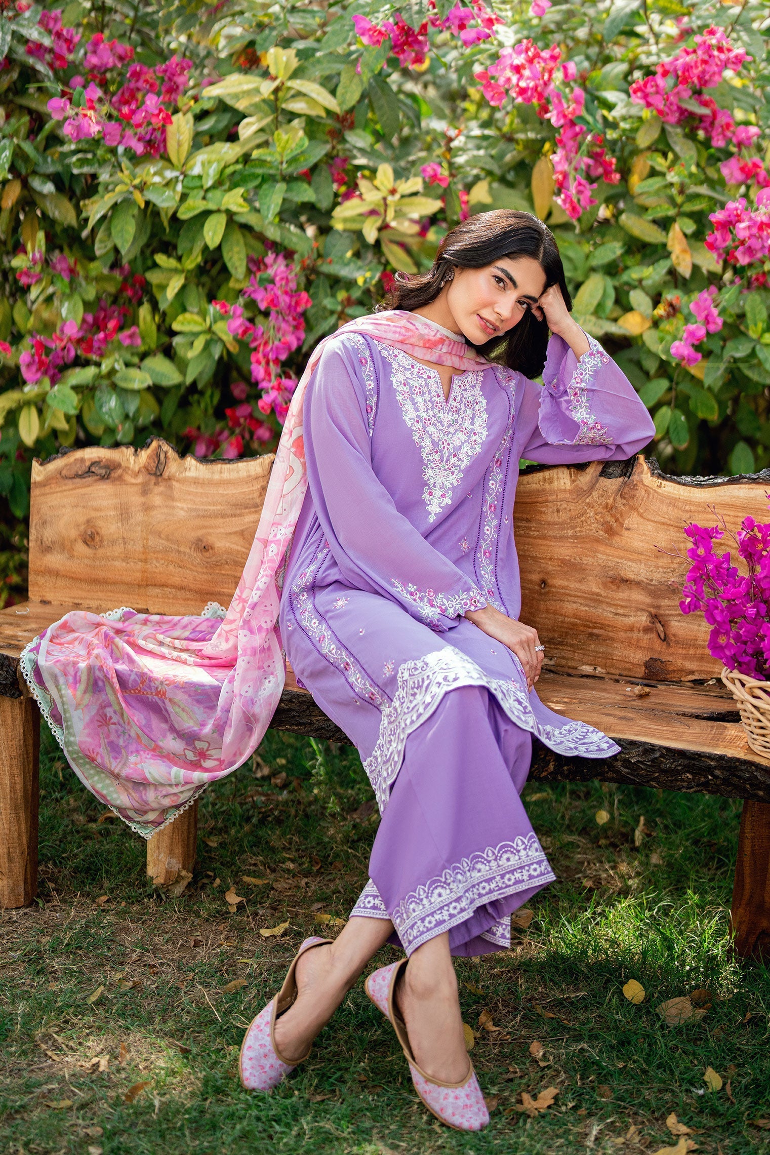 Dhanak | SWISS VOILE | LILAC SWISS VOILE 2PCS EMBROIDERED KURTA WITH TROUSER - House Of Hania