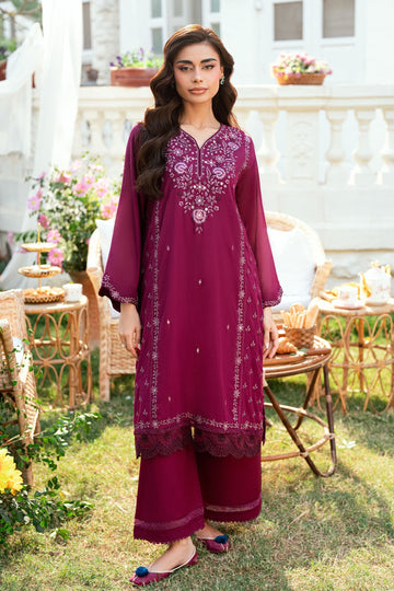 Dhanak | SWISS VOILE | MAGENTA SWISS VOILE 2PCS EMBROIDERED KURTA WITH TROUSER - House Of Hania