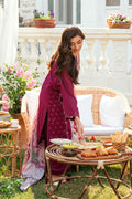 Dhanak | SWISS VOILE | MAGENTA SWISS VOILE 2PCS EMBROIDERED KURTA WITH TROUSER - House Of Hania