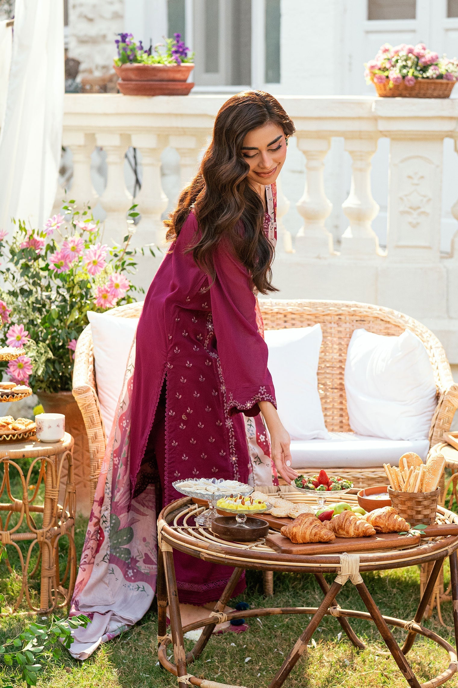 Dhanak | SWISS VOILE | MAGENTA SWISS VOILE 2PCS EMBROIDERED KURTA WITH TROUSER - House Of Hania