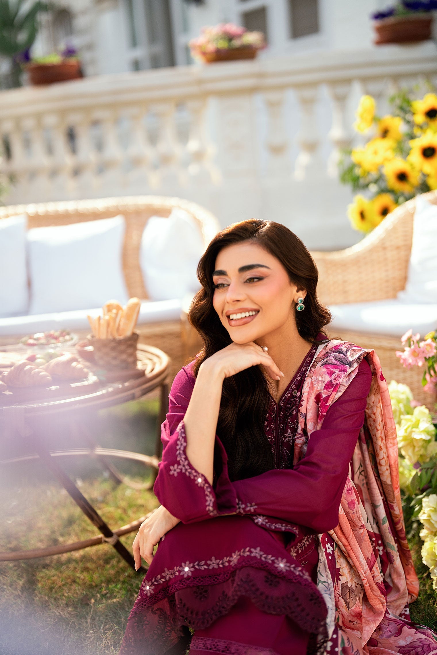 Dhanak | SWISS VOILE | MAGENTA SWISS VOILE 2PCS EMBROIDERED KURTA WITH TROUSER - House Of Hania